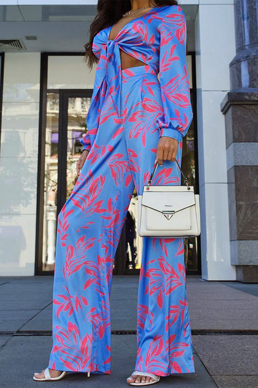 Patchwork V Neck Long Sleeve Two Pieces