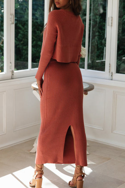 Daily Simplicity O Neck Long Sleeve Two Pieces