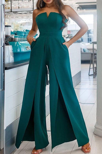 Pocket Slit Strapless Regular Jumpsuits