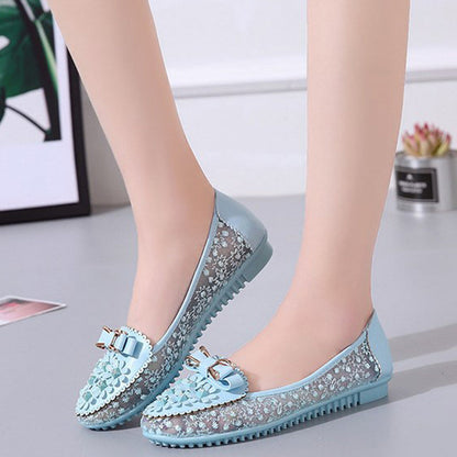 Applique Bowknot Decor Wedding Bridal Shoes Lace Split Joint Ballet Flats