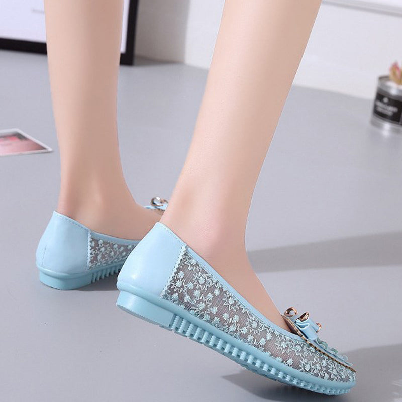 Applique Bowknot Decor Wedding Bridal Shoes Lace Split Joint Ballet Flats