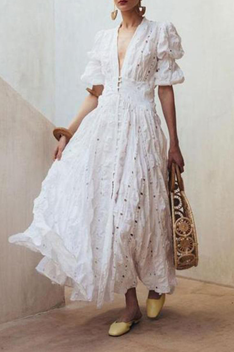 Lace V Neck Waist Skirt Dresses