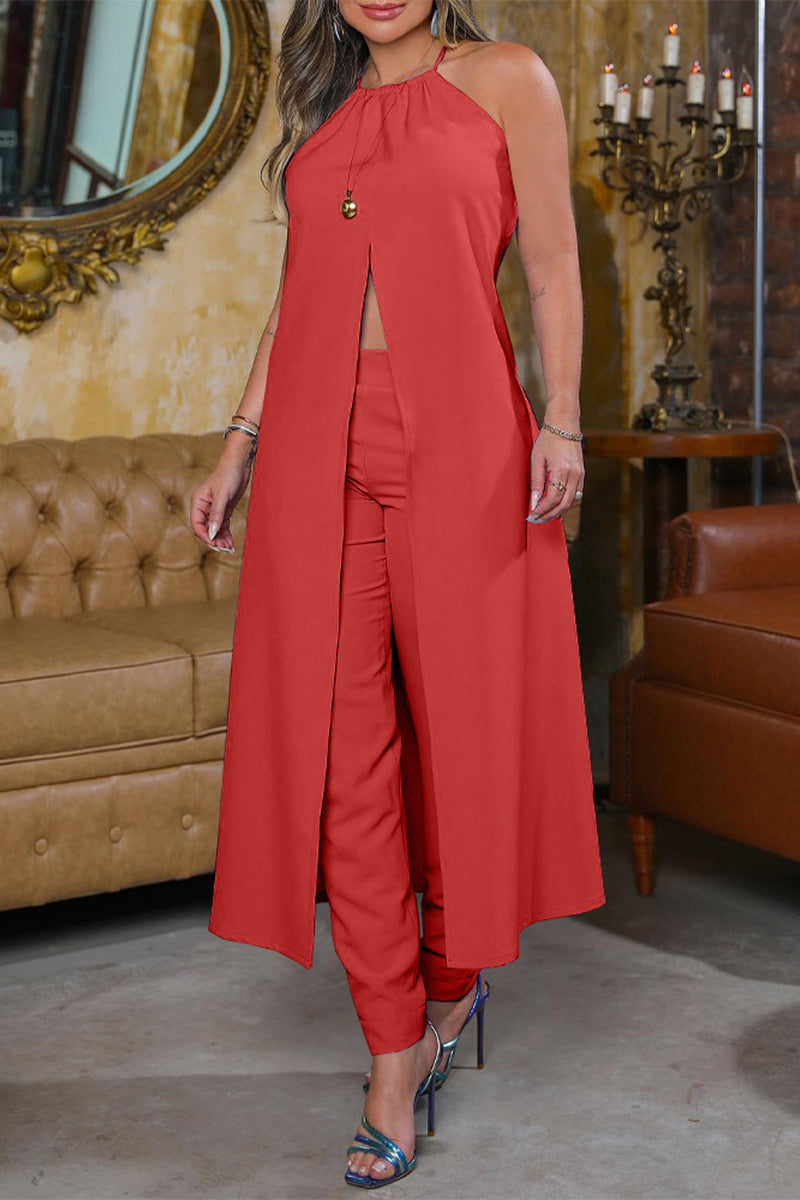 Slit Halter Sleeveless Two Pieces