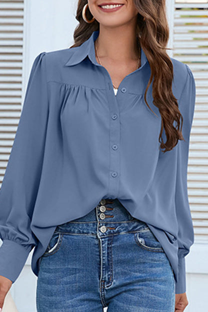 Buttons Shirt Collar Blouses(8 Colors)