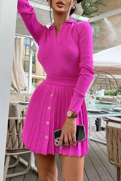 Sweet Buttons V Neck Long Sleeve Two Pieces