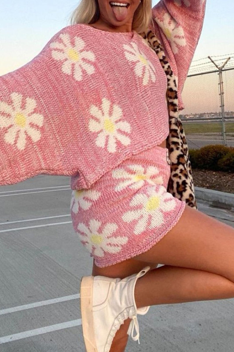 Color Block Embroidered O Neck Long Sleeve Two Pieces