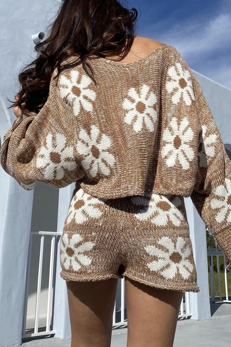 Color Block Embroidered O Neck Long Sleeve Two Pieces