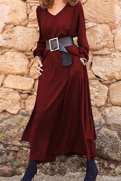 With Belt V Neck Long Sleeve Two Pieces