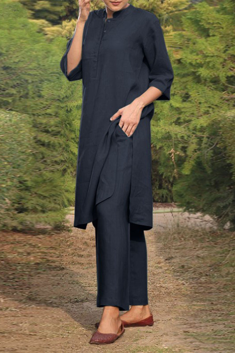 Pocket O Neck Long Sleeve Two Pieces