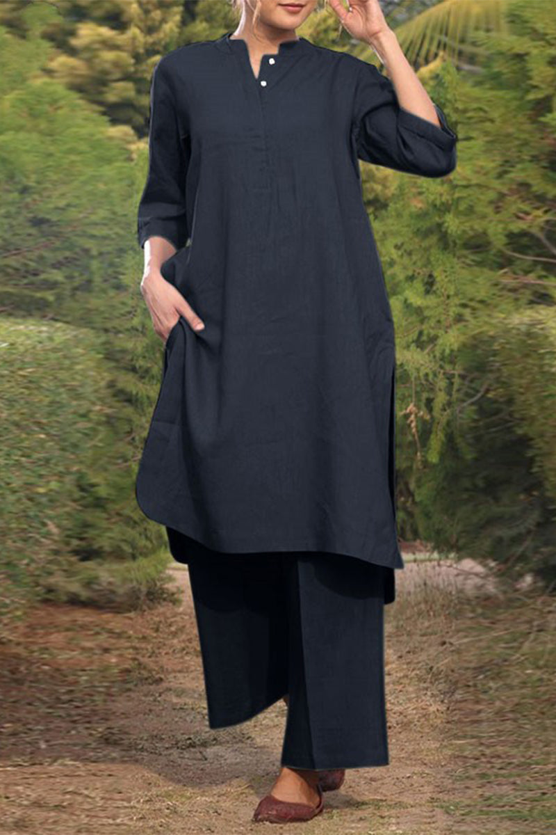 Pocket O Neck Long Sleeve Two Pieces