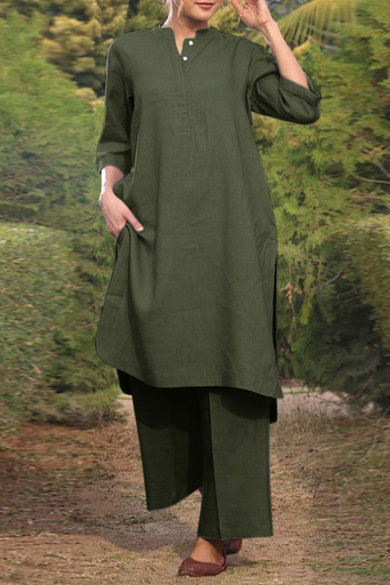 Pocket O Neck Long Sleeve Two Pieces
