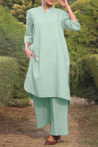 Pocket O Neck Long Sleeve Two Pieces