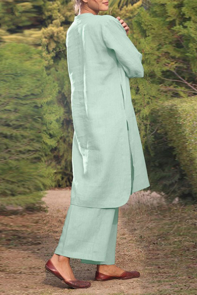 Pocket O Neck Long Sleeve Two Pieces