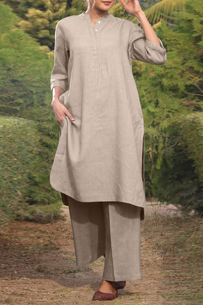 Pocket O Neck Long Sleeve Two Pieces