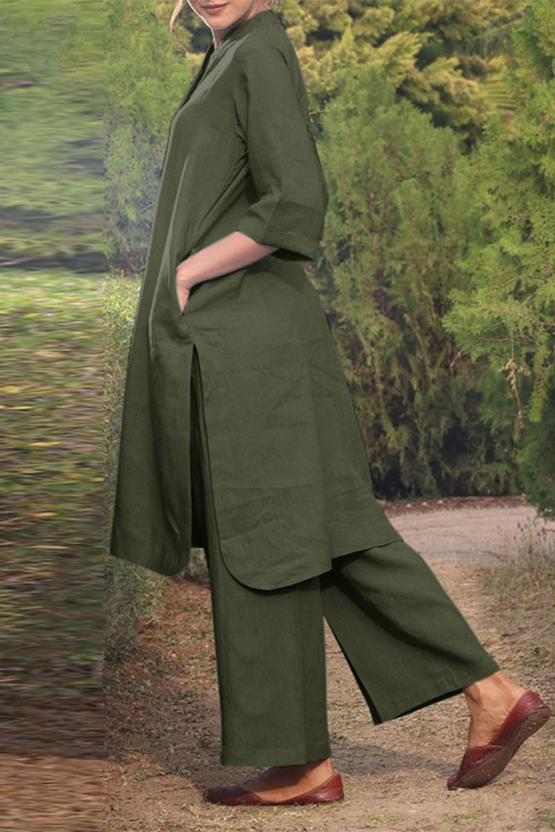Pocket O Neck Long Sleeve Two Pieces