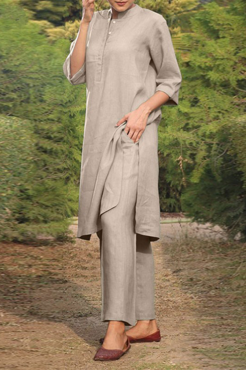 Pocket O Neck Long Sleeve Two Pieces