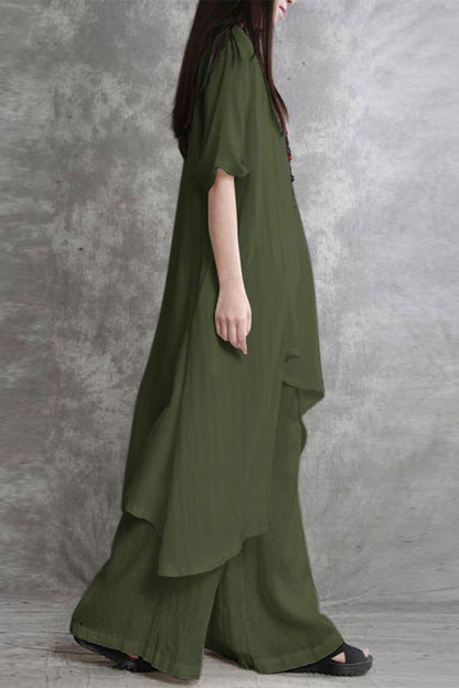 Pocket Asymmetrical O Neck Two Pieces