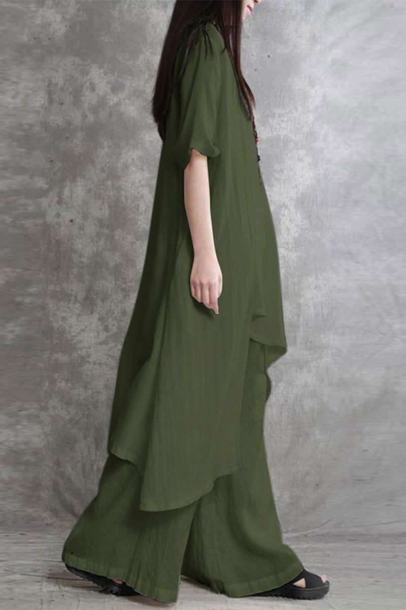 Pocket Asymmetrical O Neck Two Pieces