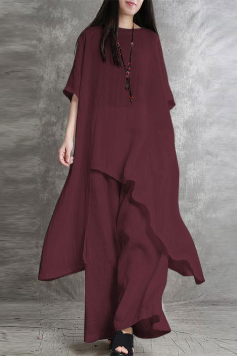 Pocket Asymmetrical O Neck Two Pieces