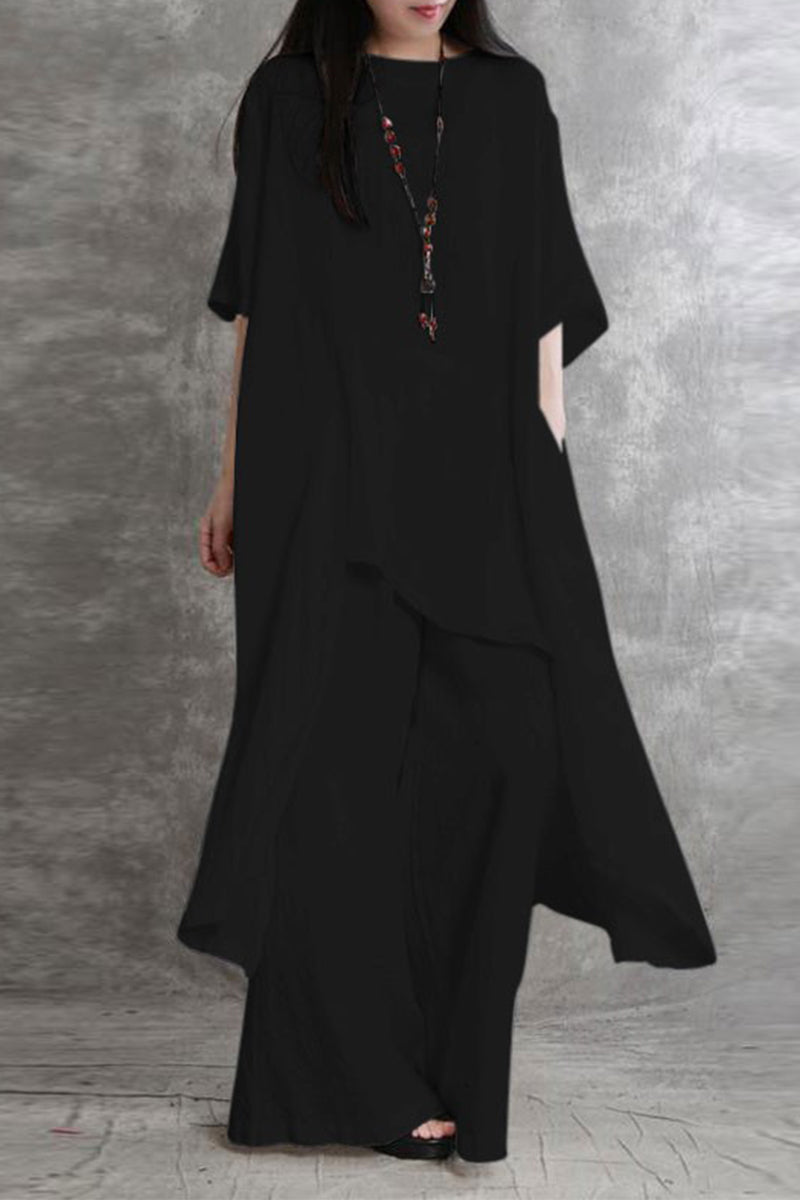 Pocket Asymmetrical O Neck Two Pieces