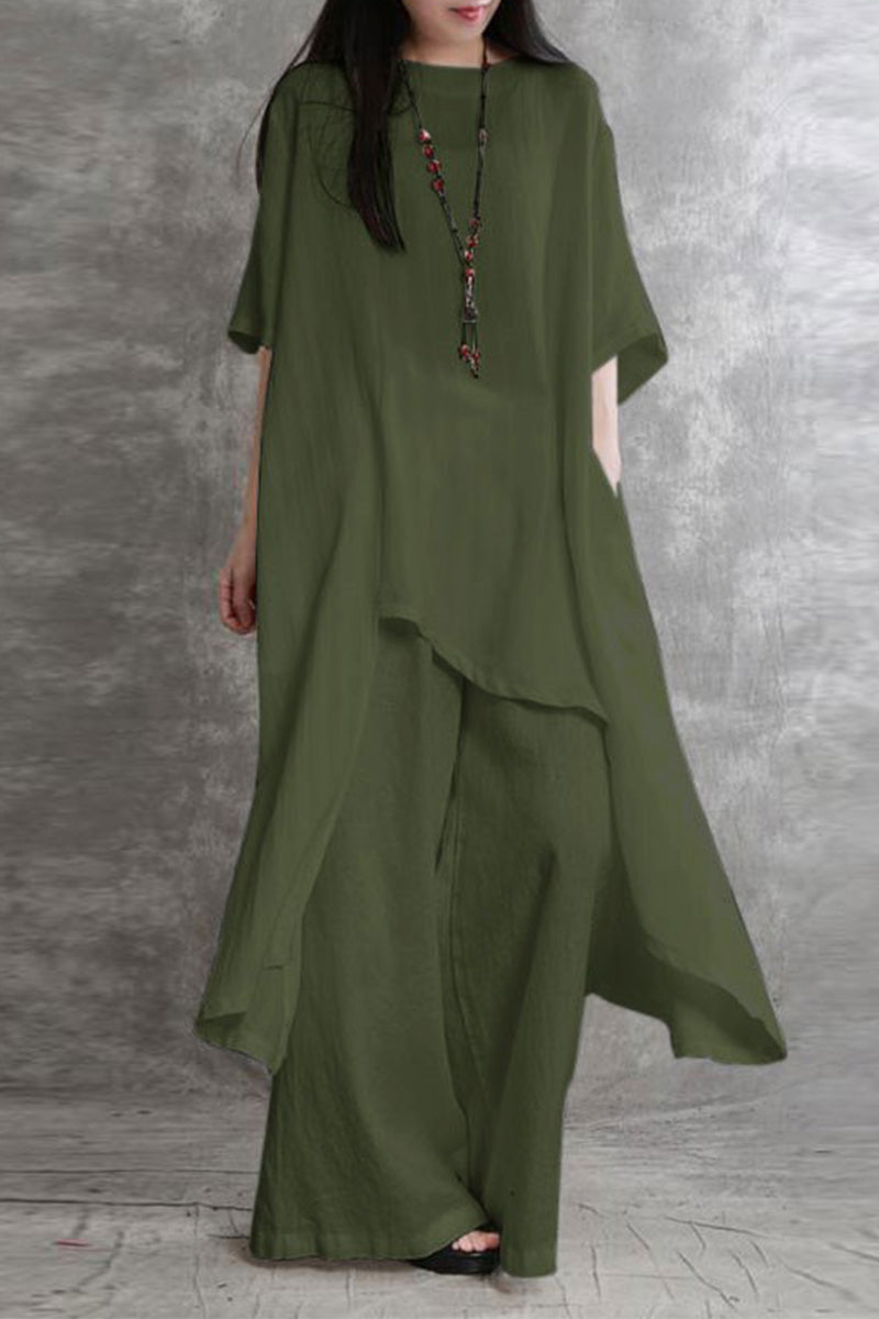 Pocket Asymmetrical O Neck Two Pieces