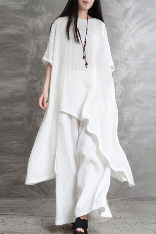 Pocket Asymmetrical O Neck Two Pieces