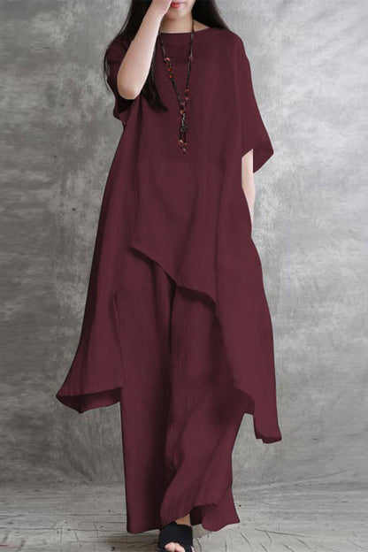 Pocket Asymmetrical O Neck Two Pieces