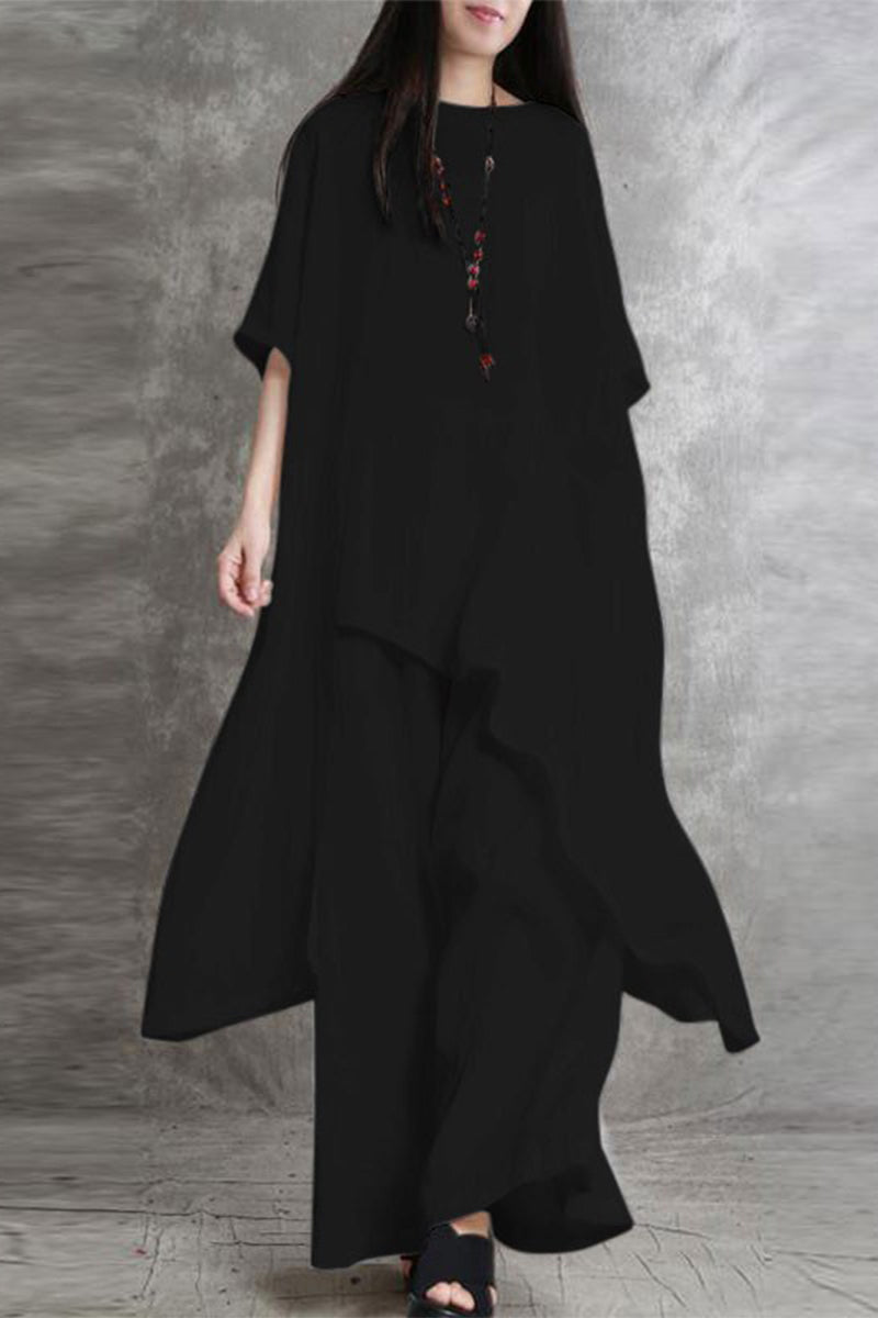 Pocket Asymmetrical O Neck Two Pieces