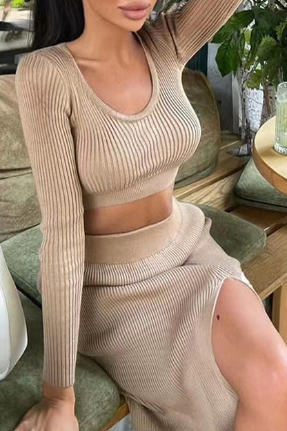 Slit O Neck Long Sleeve Two Pieces