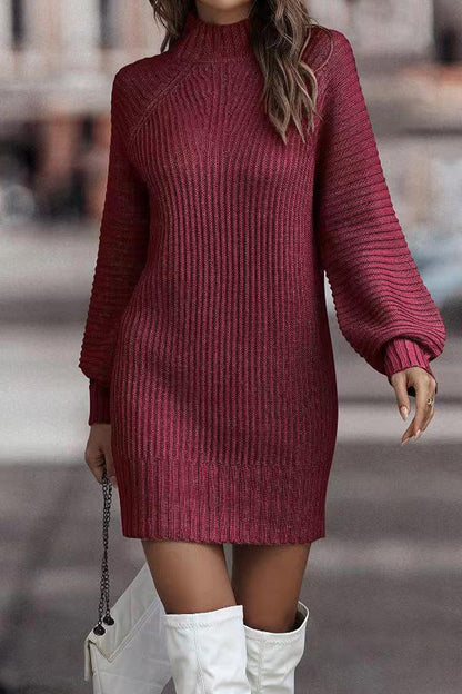 Patchwork Turtleneck One Step Skirt Dresses
