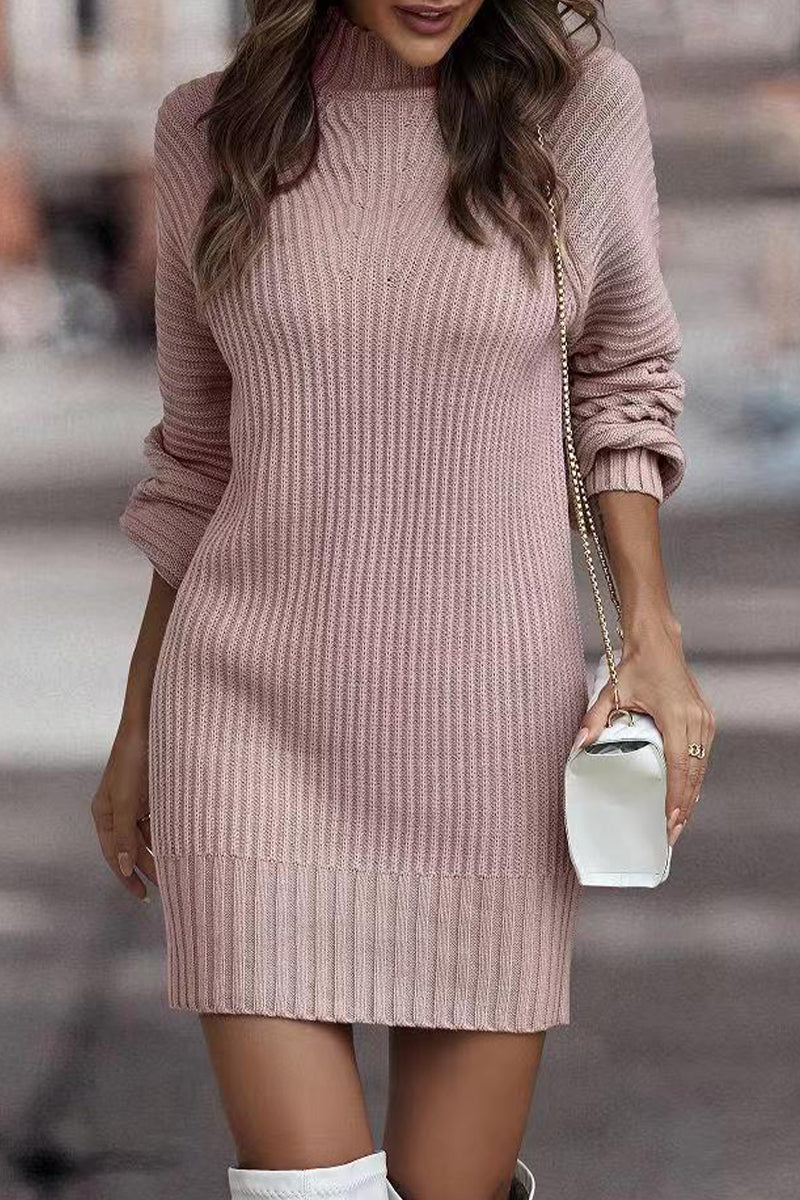 Patchwork Turtleneck One Step Skirt Dresses