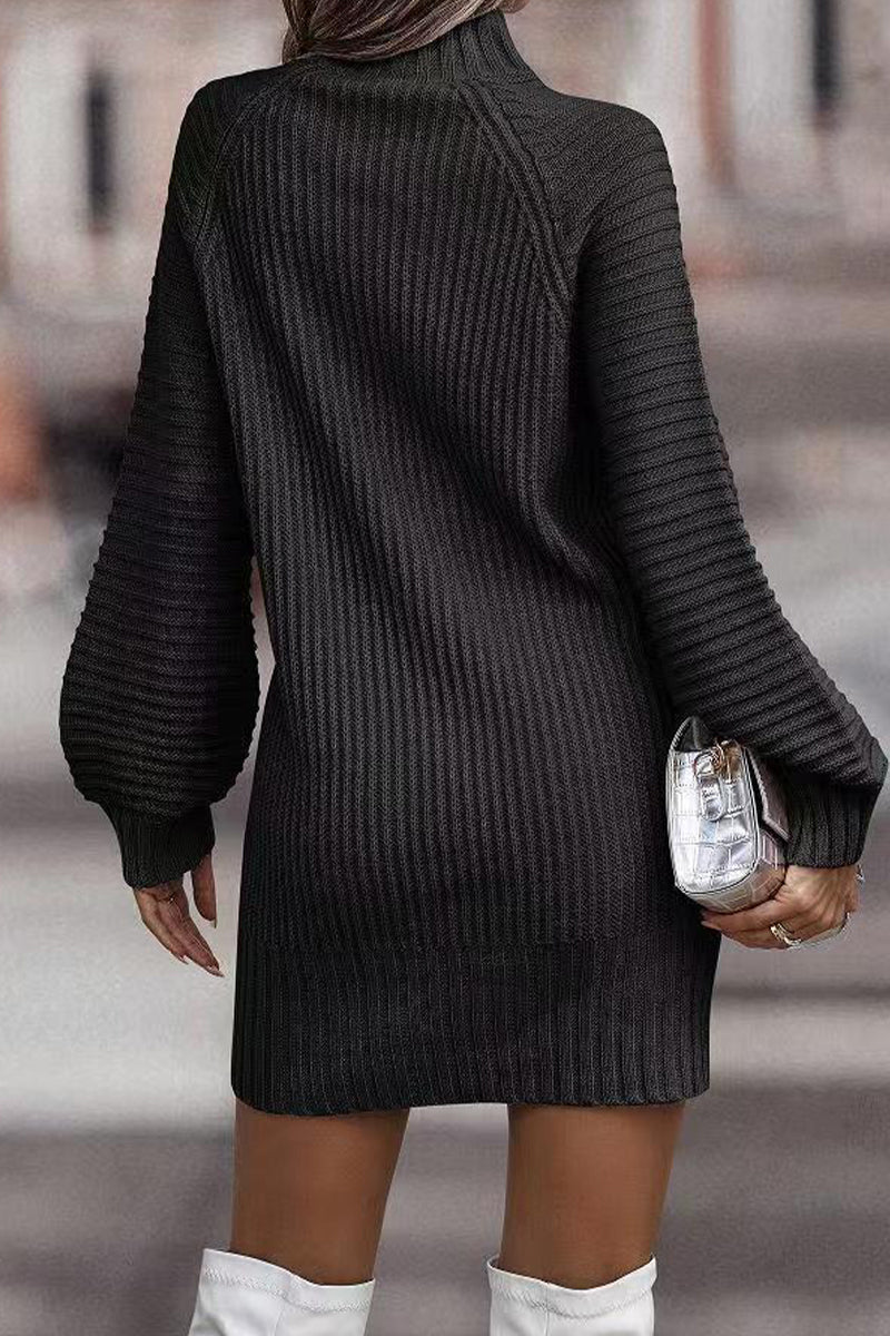 Patchwork Turtleneck One Step Skirt Dresses