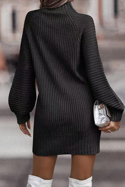 Patchwork Turtleneck One Step Skirt Dresses