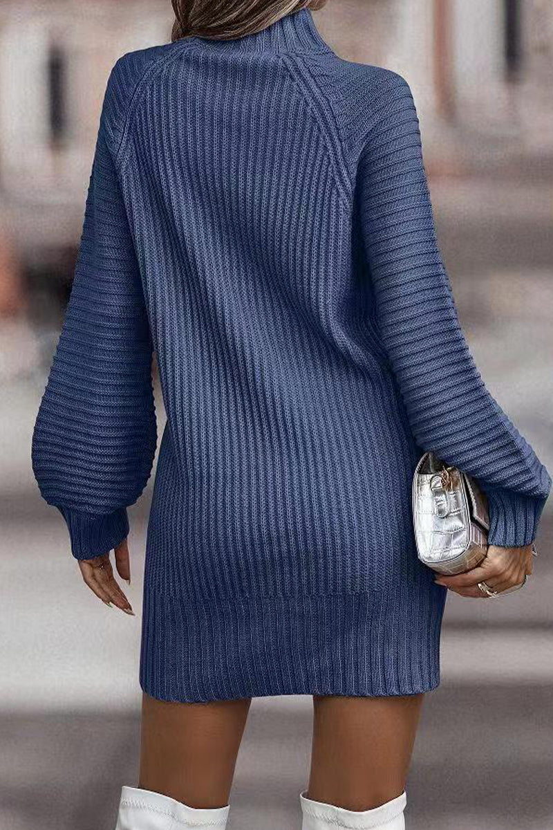 Patchwork Turtleneck One Step Skirt Dresses