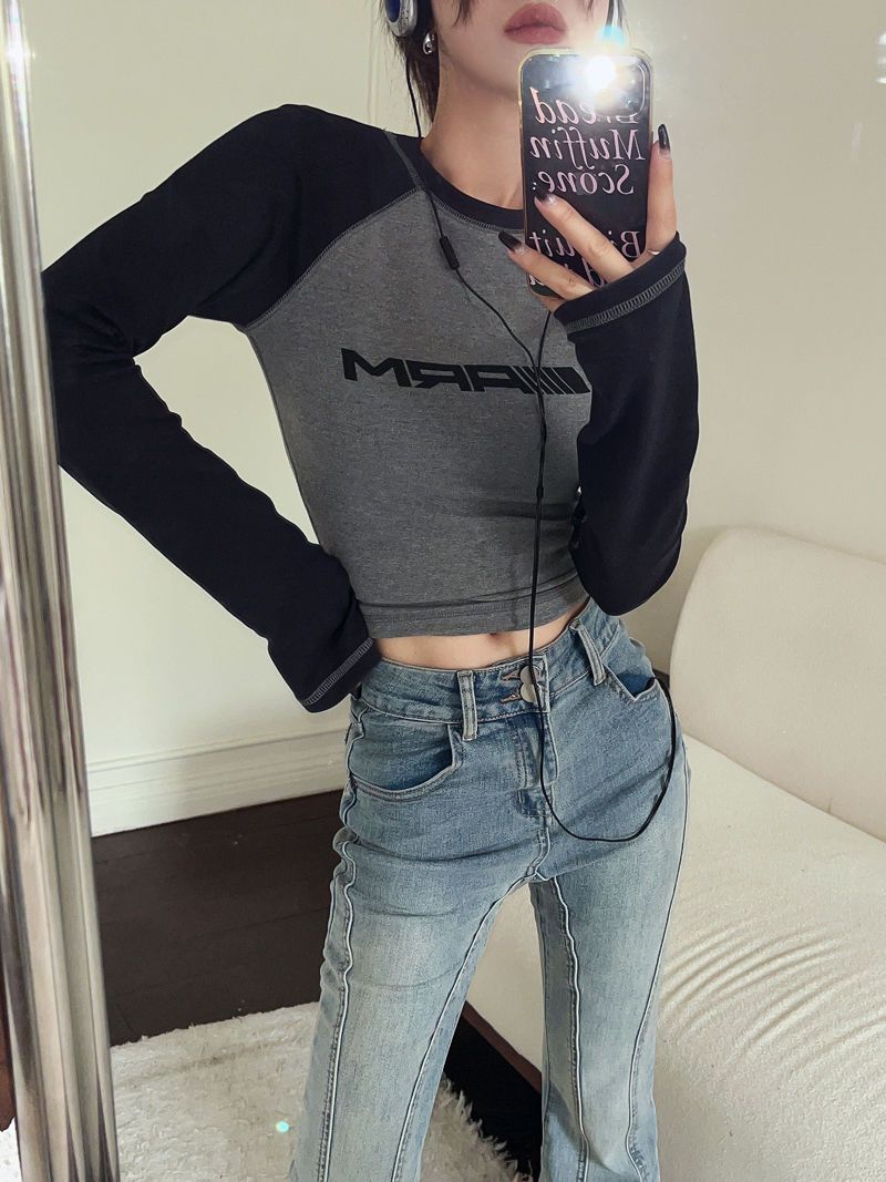 Raglan 2000s Long Sleeve T-shirt With Slogan