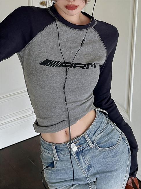 Raglan 2000s Long Sleeve T-shirt With Slogan