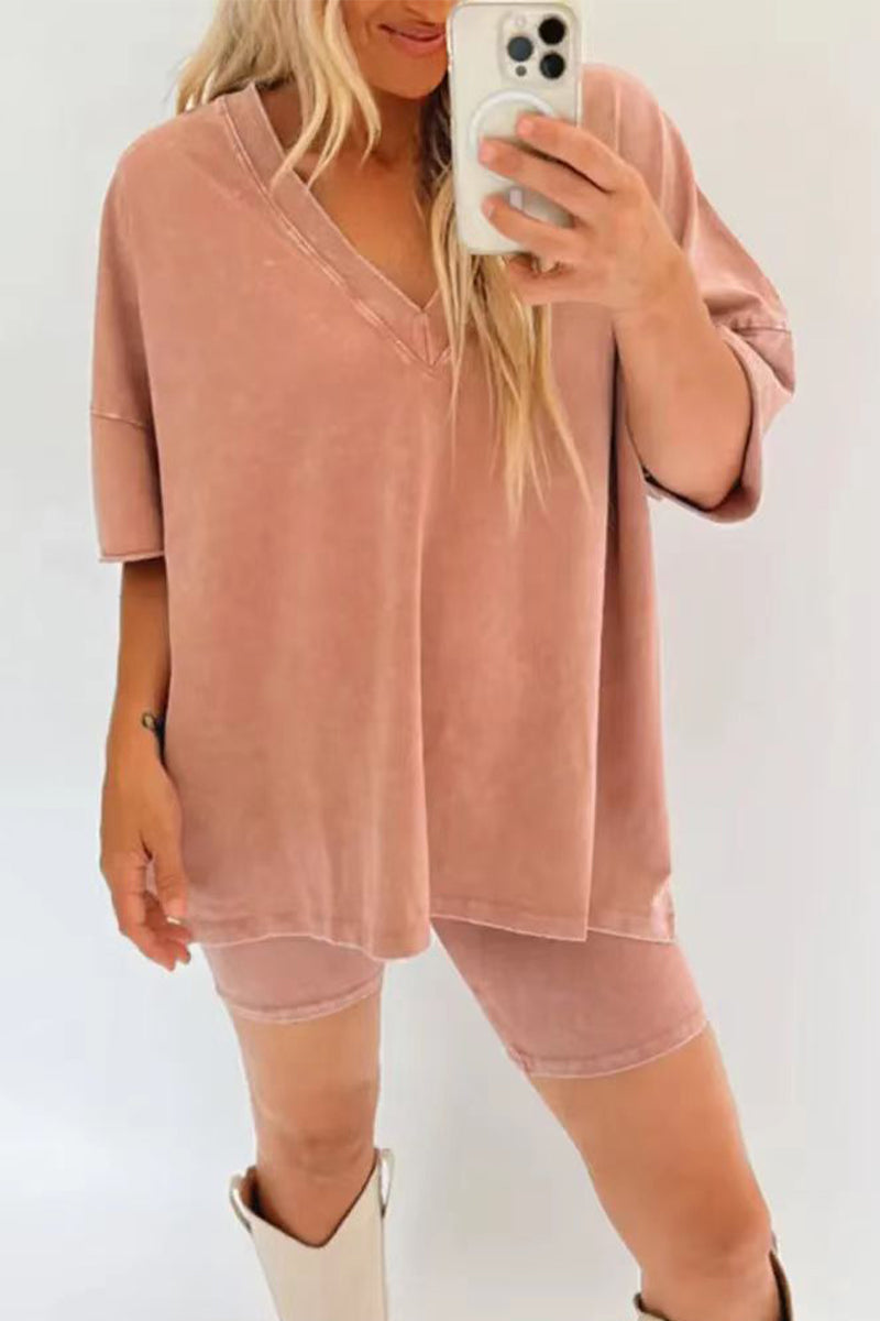 Simplicity V Neck Short Sleeve Two Pieces