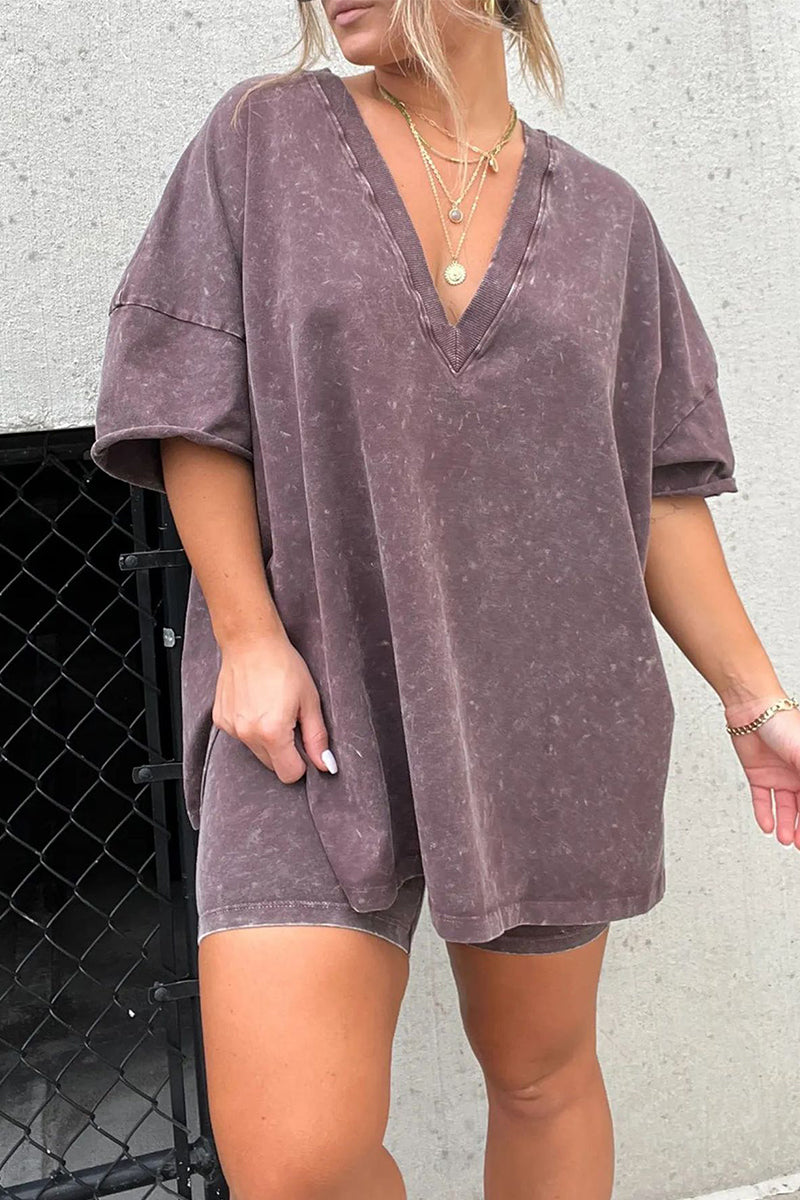 Simplicity V Neck Short Sleeve Two Pieces