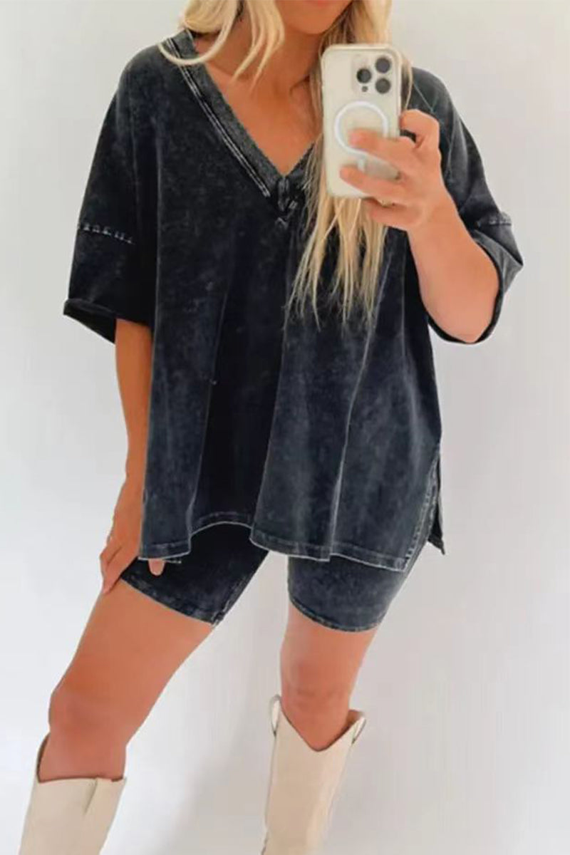 Simplicity V Neck Short Sleeve Two Pieces