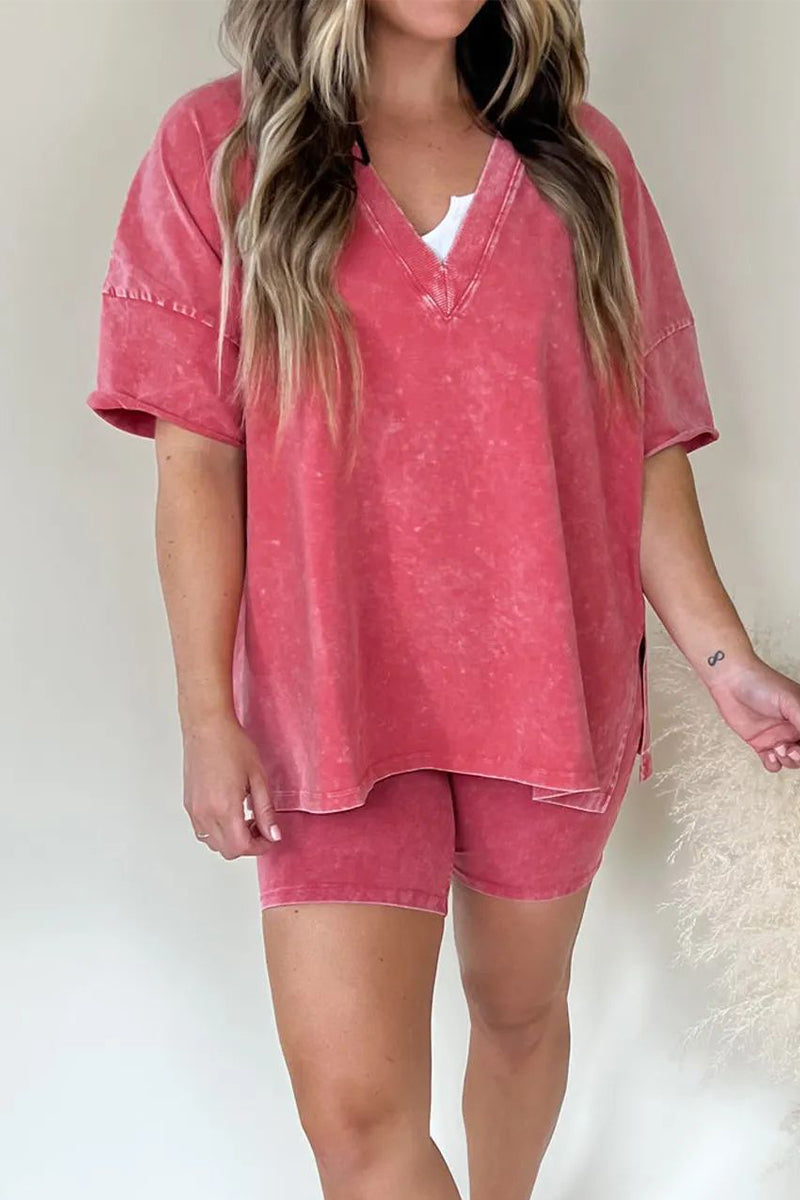 Simplicity V Neck Short Sleeve Two Pieces