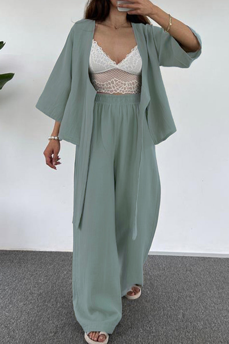Simplicity Pocket V Neck Three Quarter Two Pieces