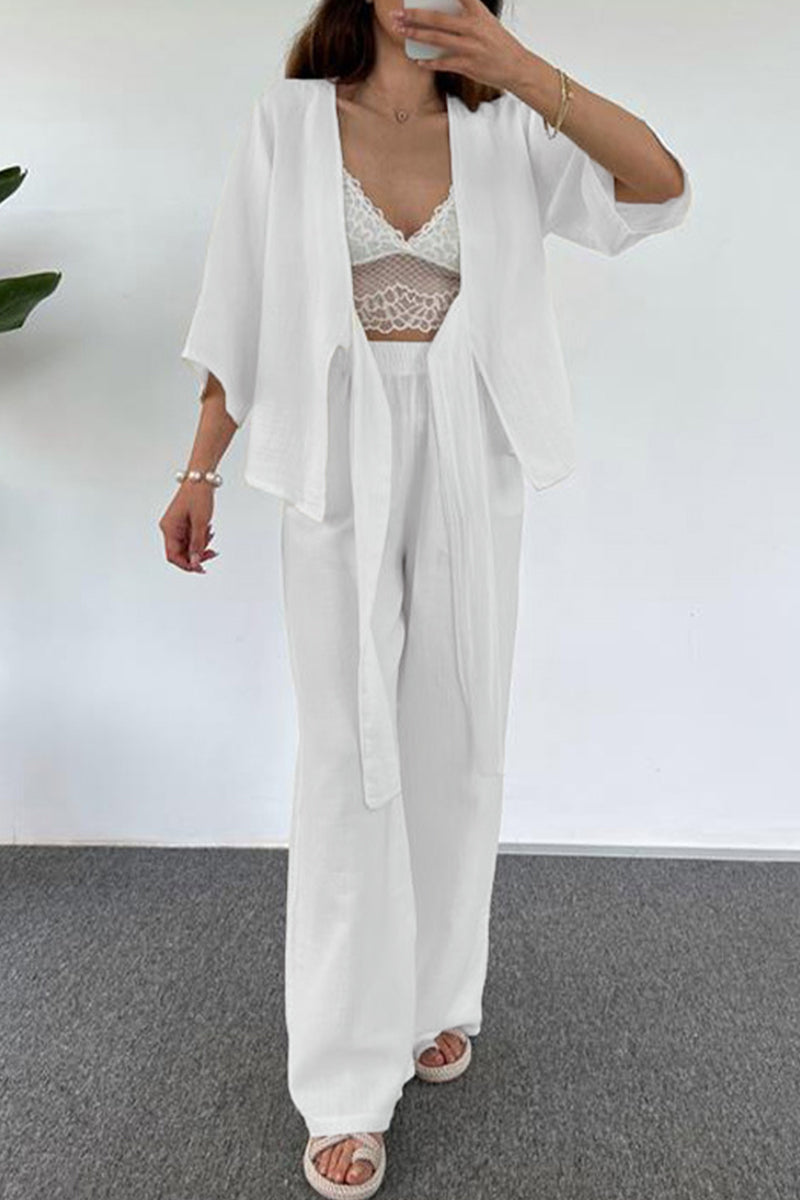 Simplicity Pocket V Neck Three Quarter Two Pieces