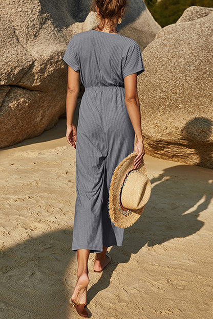 Simplicity Zipper V Neck Straight Jumpsuits
