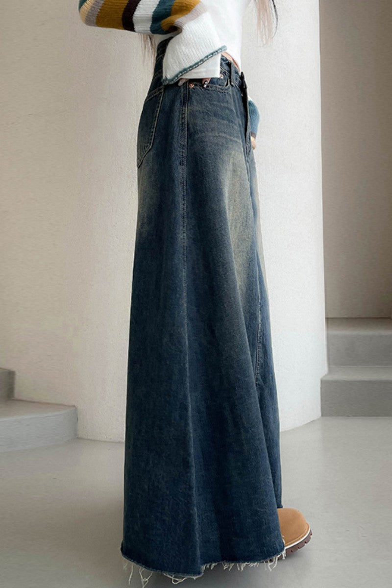 Patchwork High Waist Regular Denim Skirts