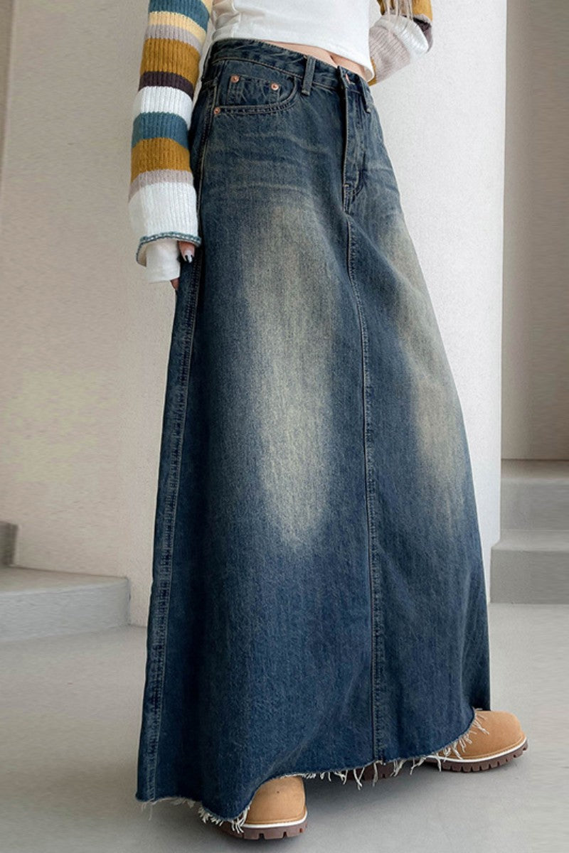 Patchwork High Waist Regular Denim Skirts