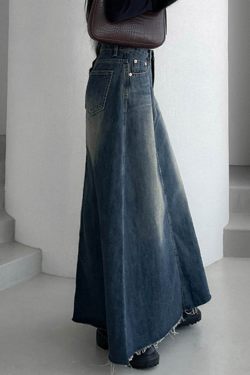 Patchwork High Waist Regular Denim Skirts