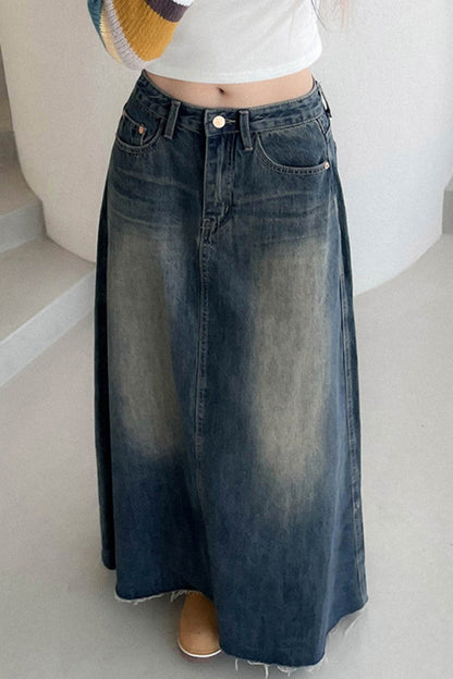 Patchwork High Waist Regular Denim Skirts