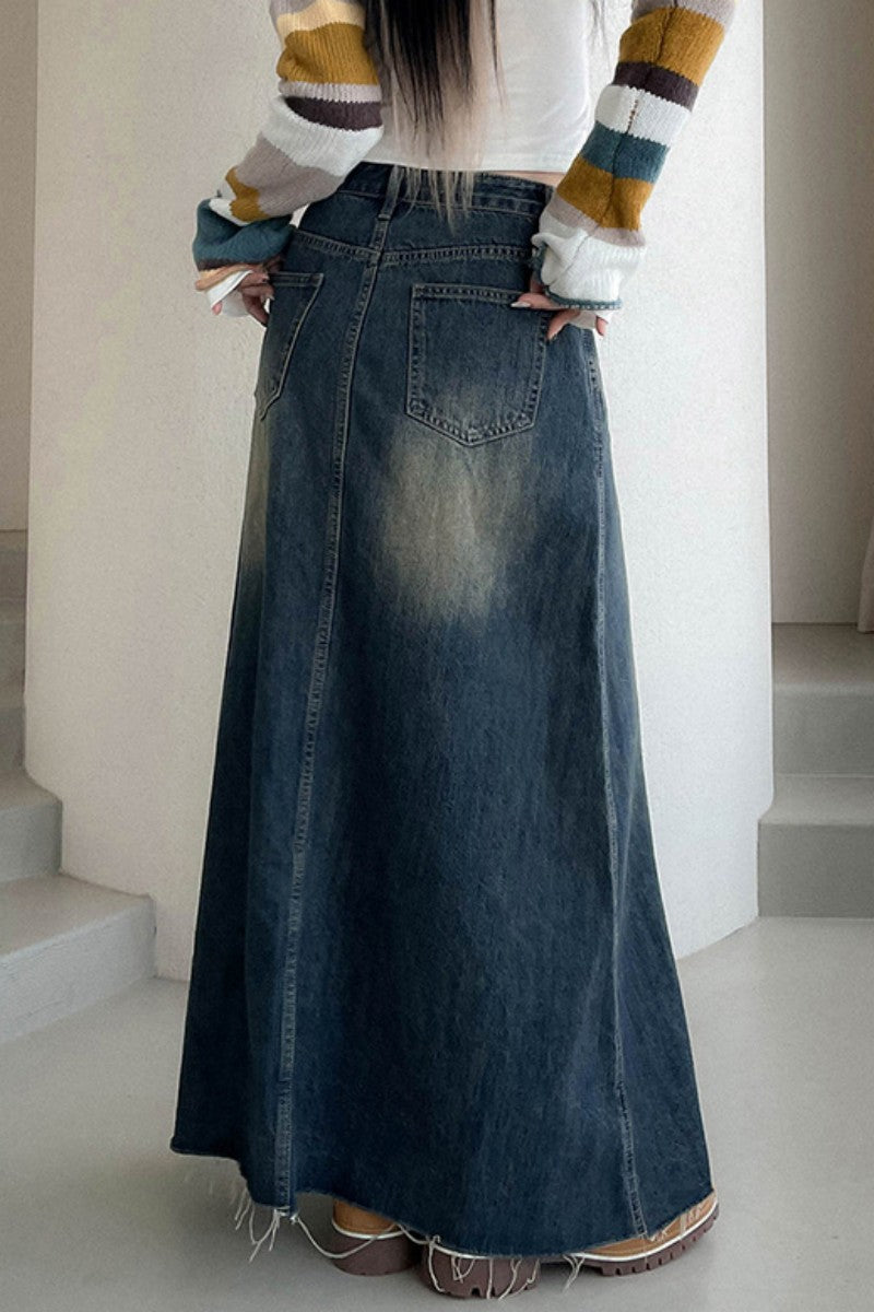 Patchwork High Waist Regular Denim Skirts