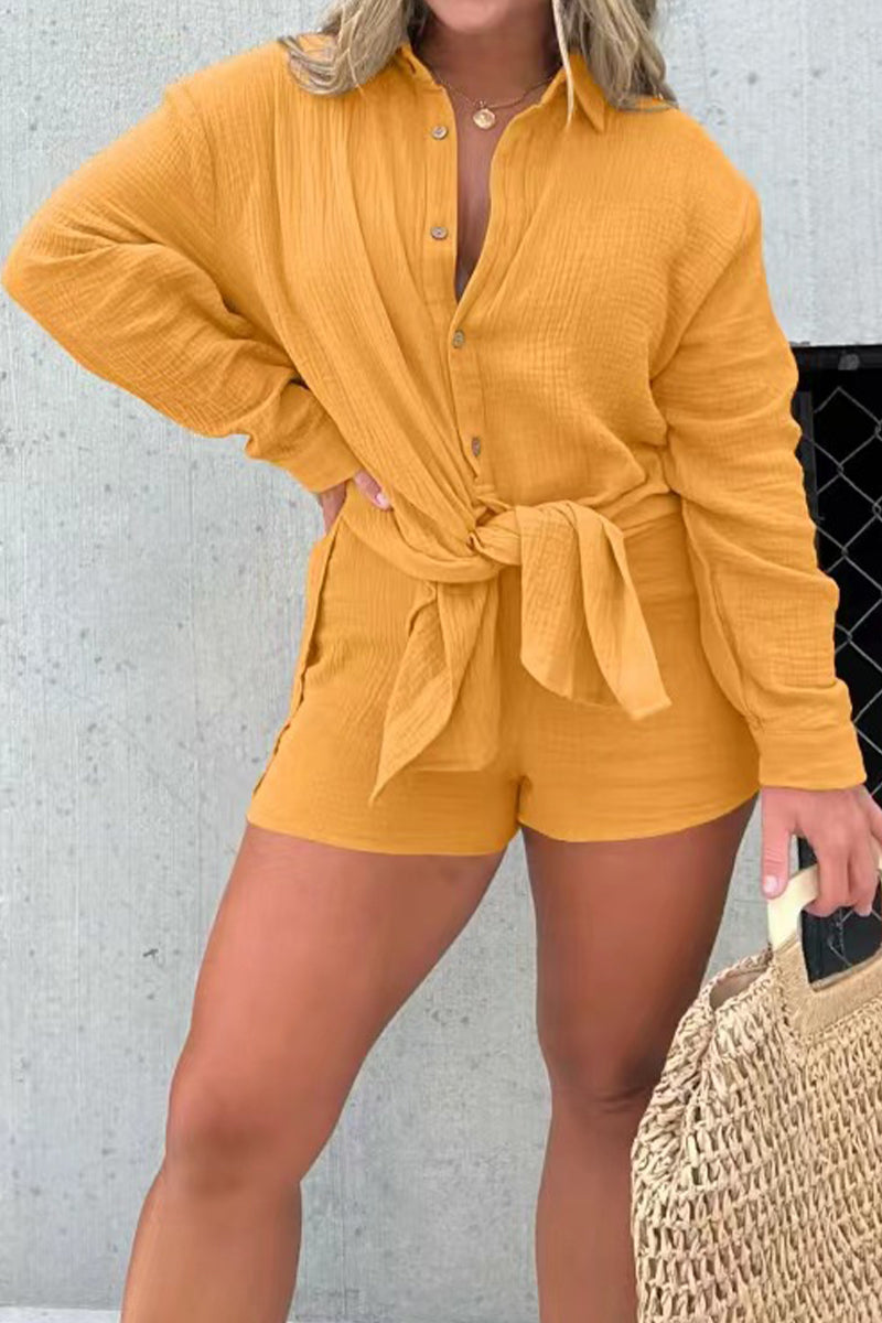 Patchwork Turndown Collar Long Sleeve Two Pieces