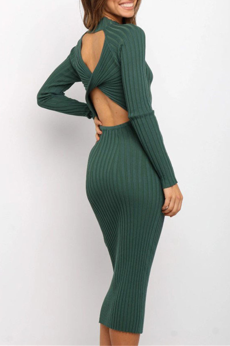 Simplicity Backless O Neck One Step Skirt Dresses